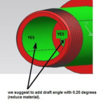Design Recommendation A: We suggest to add draft angle with 0.25 degree (reduce material)
